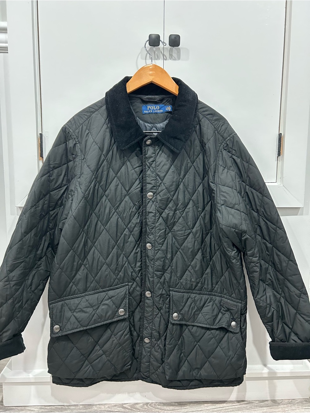Ralph Lauren Black Quilted Puffer Jacket with Corduroy Collar